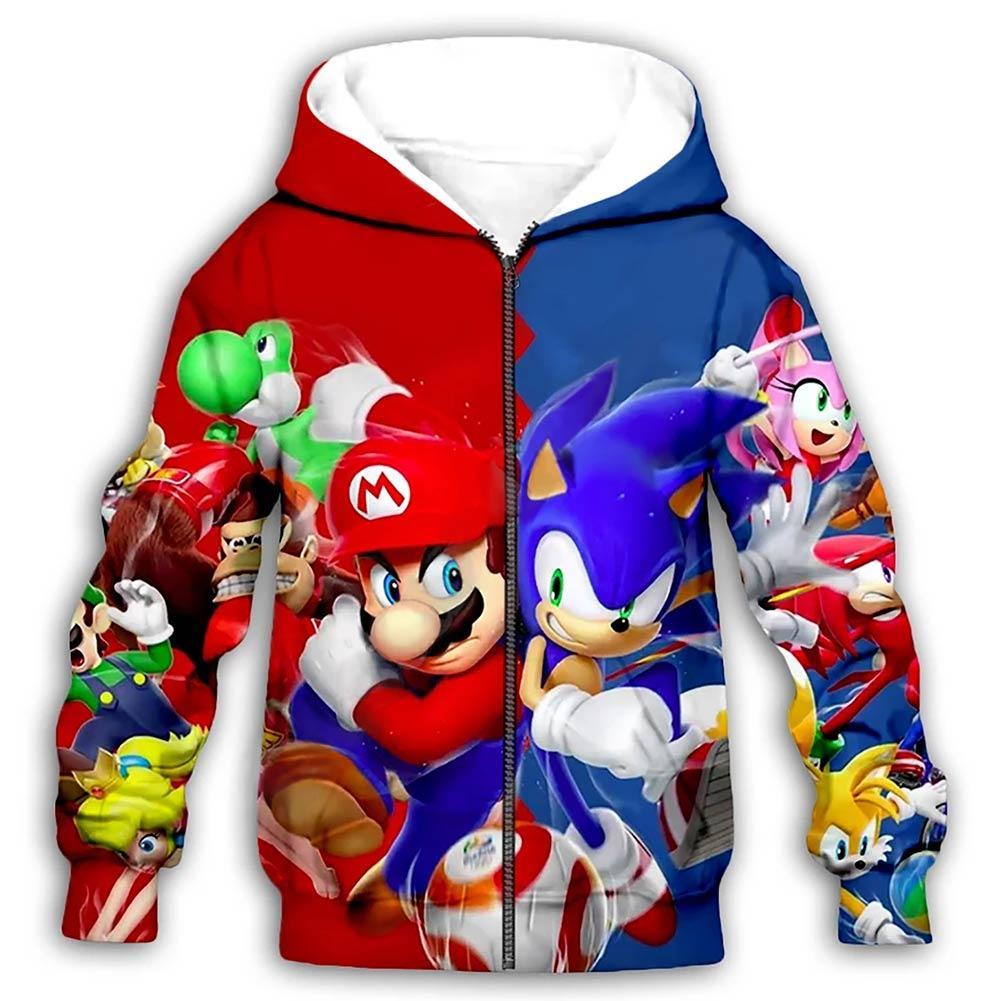 Anime Cosplay Kids Sonic The Hedgehog × Super Mario Hoodies Boys Girls Long Sleeve Casual Sweatshirt For Men Women