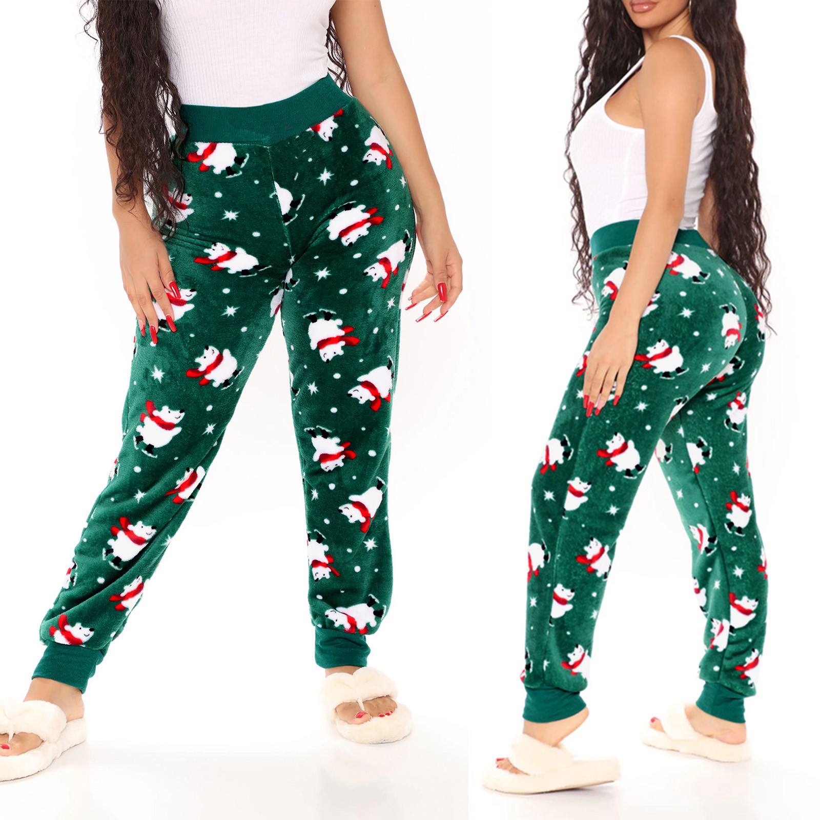 Womens Casual Christmas Sweatpants Elastic High Waist Stylish Patterns Printed Super Soft Winter Lounge Pants alx