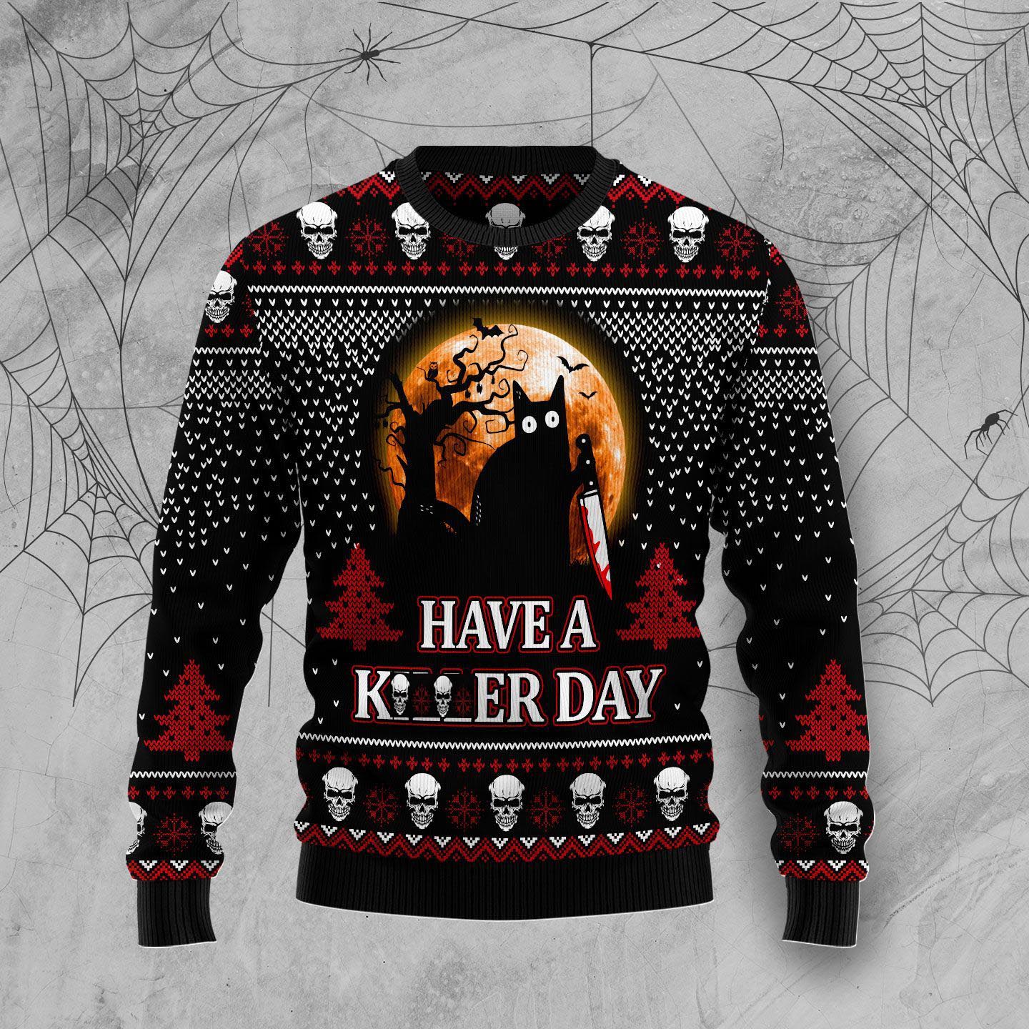 Black Cat Funny Have Day Halloween Ugly Sweater Unisex 3D Shirt Christmas Gifts Cat Lover