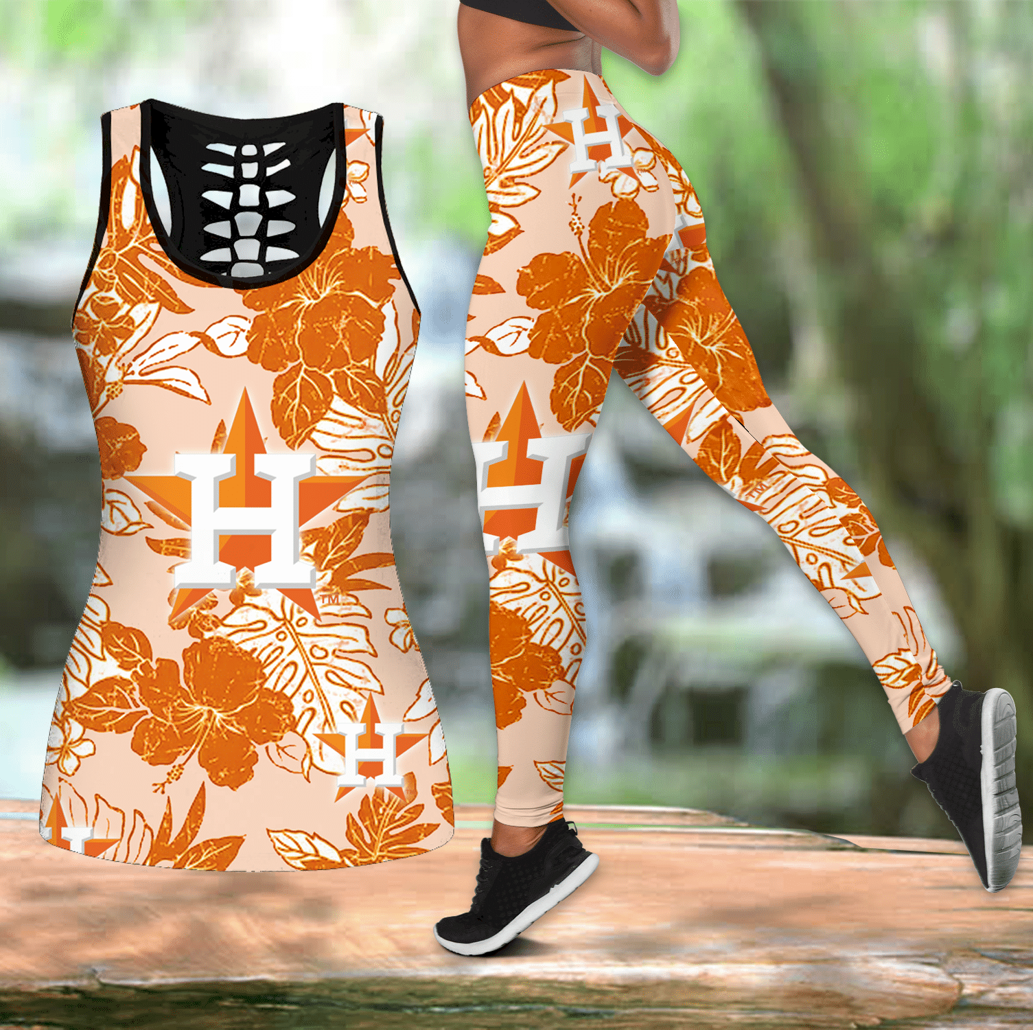 Combo Houston Astros Hawaiian Hollow Tanktop Leggings set OUTFIT V1575