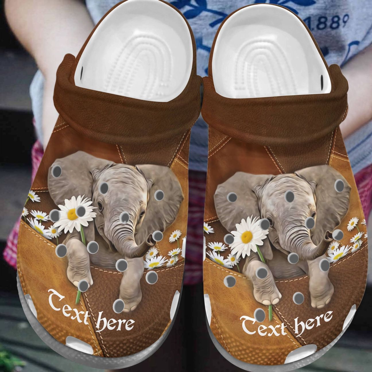 Elephant Personalize Clog, Custom Name, Text, Fashion Style For Women, Men, Kid, Print 3D Personalized Elephant With Daisy