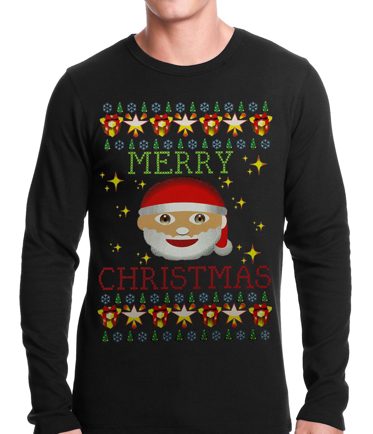 Ugly Christmas Thermal – Ugly Christmas Tee – Emoji Santa Ugly Christmas Thermal Shirt