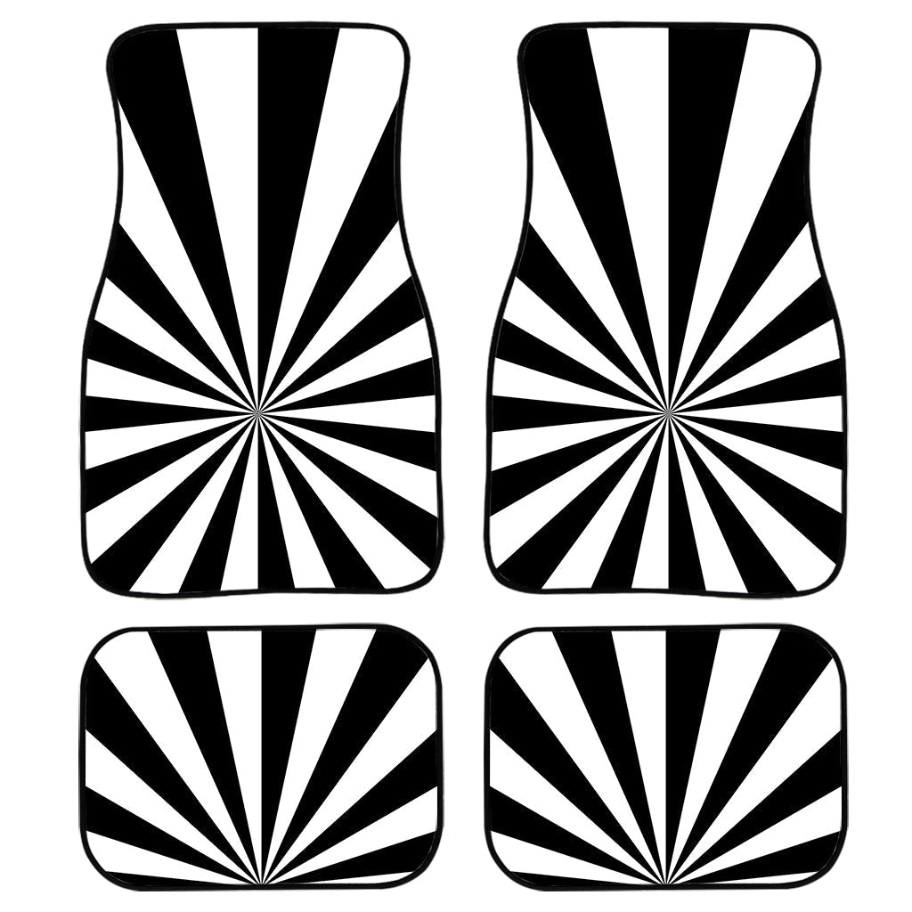 Black And White Radial Rays Print Front And Back Car Floor Mats, Front Car Mat