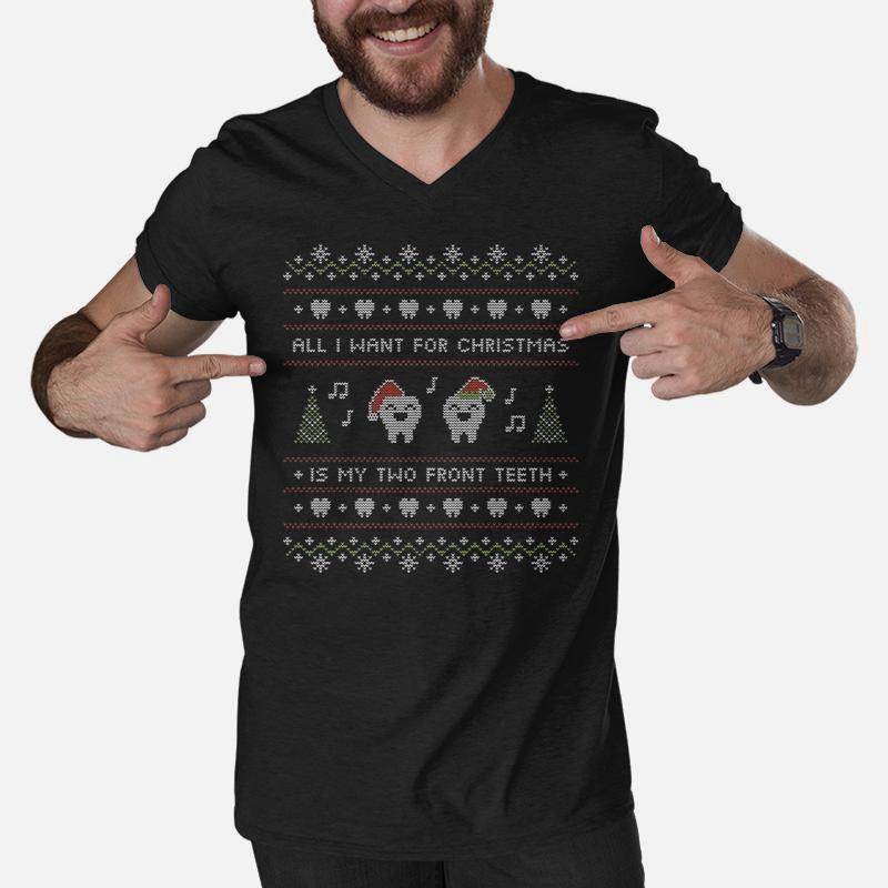 Ugly Sweater All I Want For Christmas Is My Two Frontth Men V-Neck Tshirt