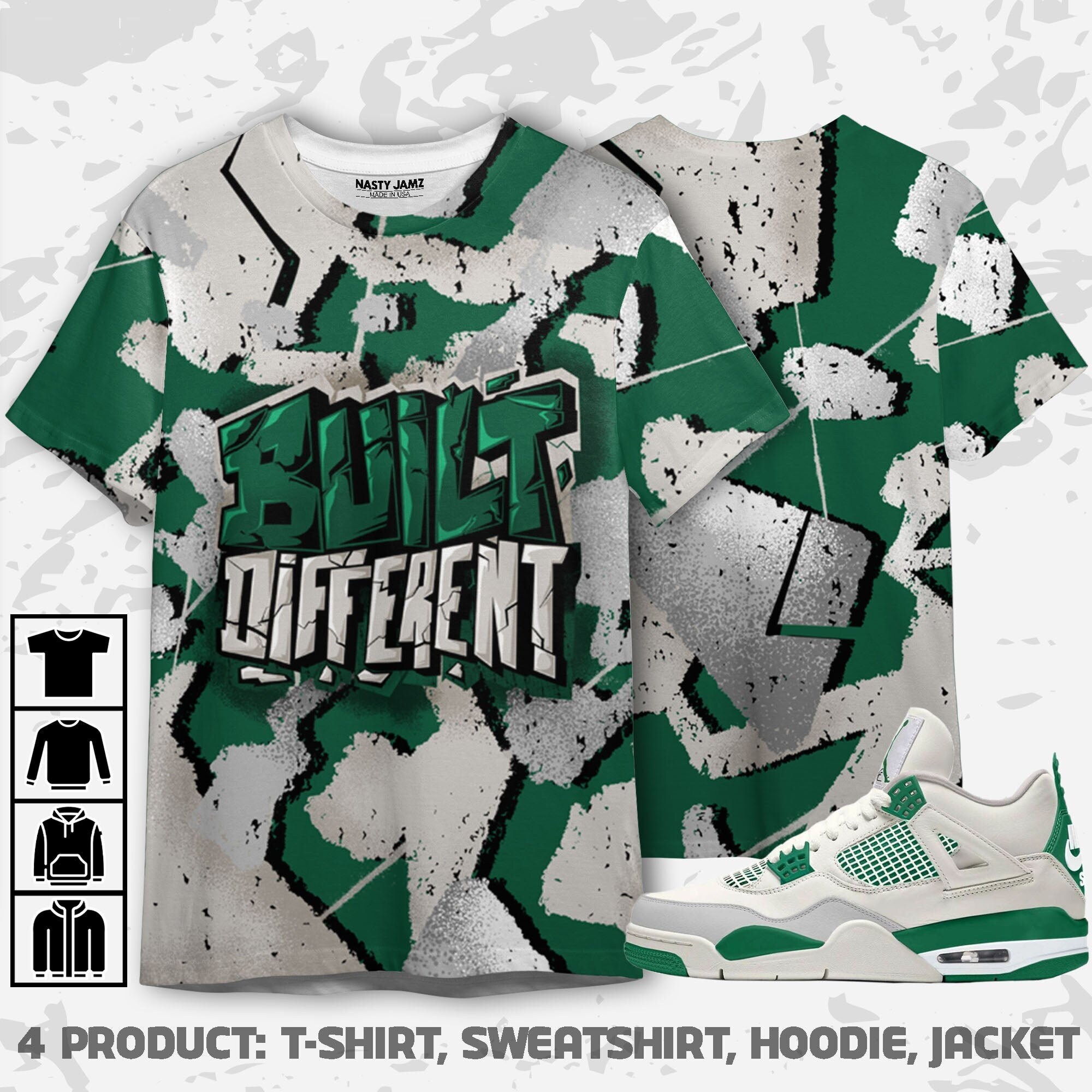 Built Different 3D Broken Unisex Sneaker Shirt match Jordan 4 SB Pine Green Built Different Tees , Shirt match To Sneaker