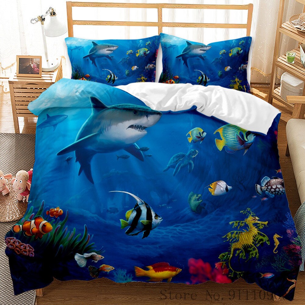 Undersea World Whale Shark 3D Printed Bedding Set Cover Pillowcase Queen King Size Bedclothes Bedroom Decoration Duvet Covers