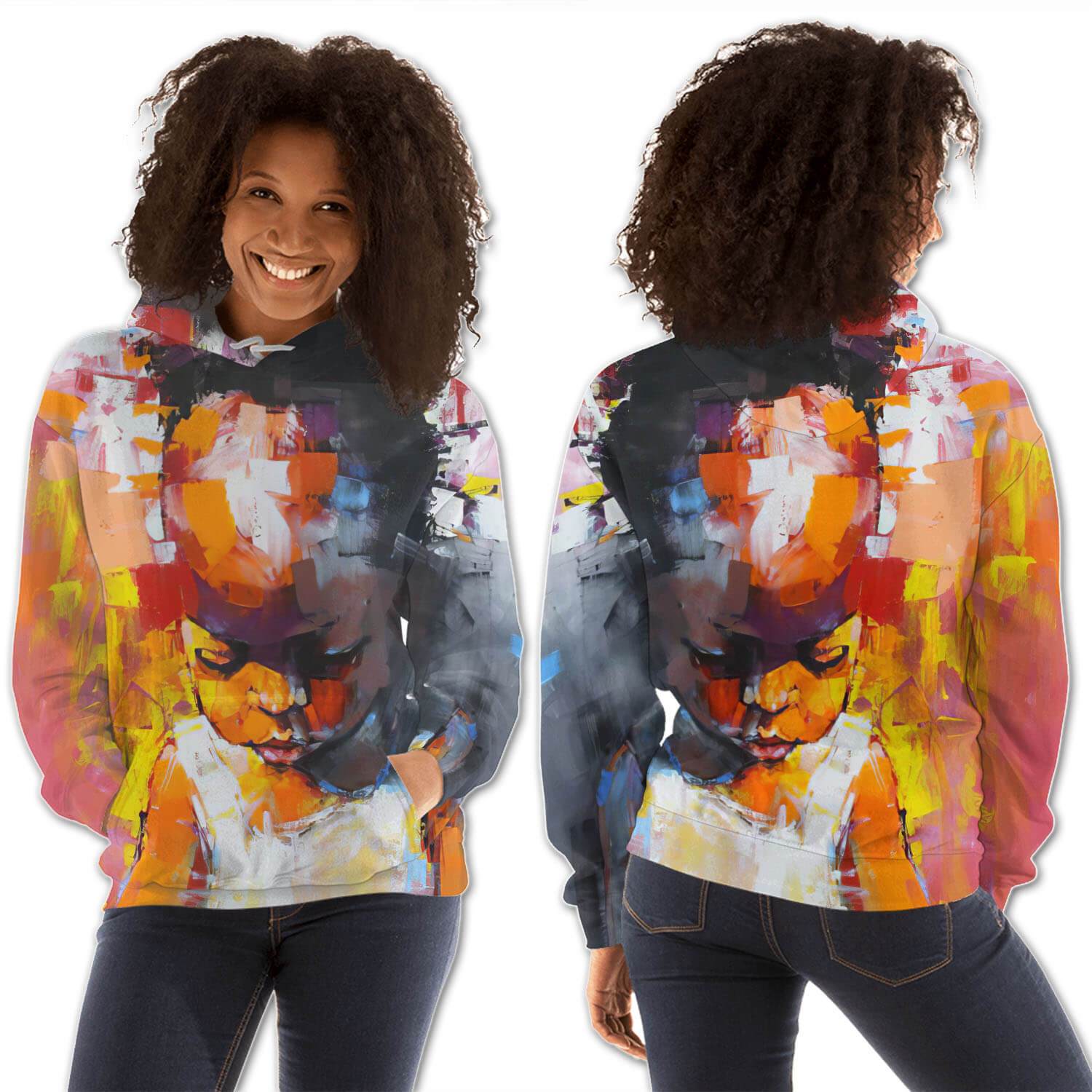 African American Hoodies Cute Black Girl All Over Print Womens Hooded Sweatshirt Modern Afrocentric Clothing BPS97241