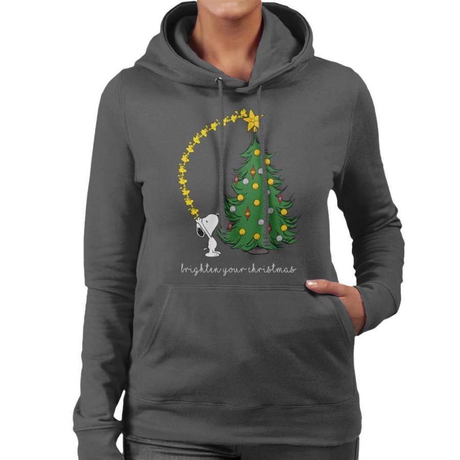 Peanuts Snoopy Woodstock Brighten Your Christmas Women’s Hooded Sweatshirt