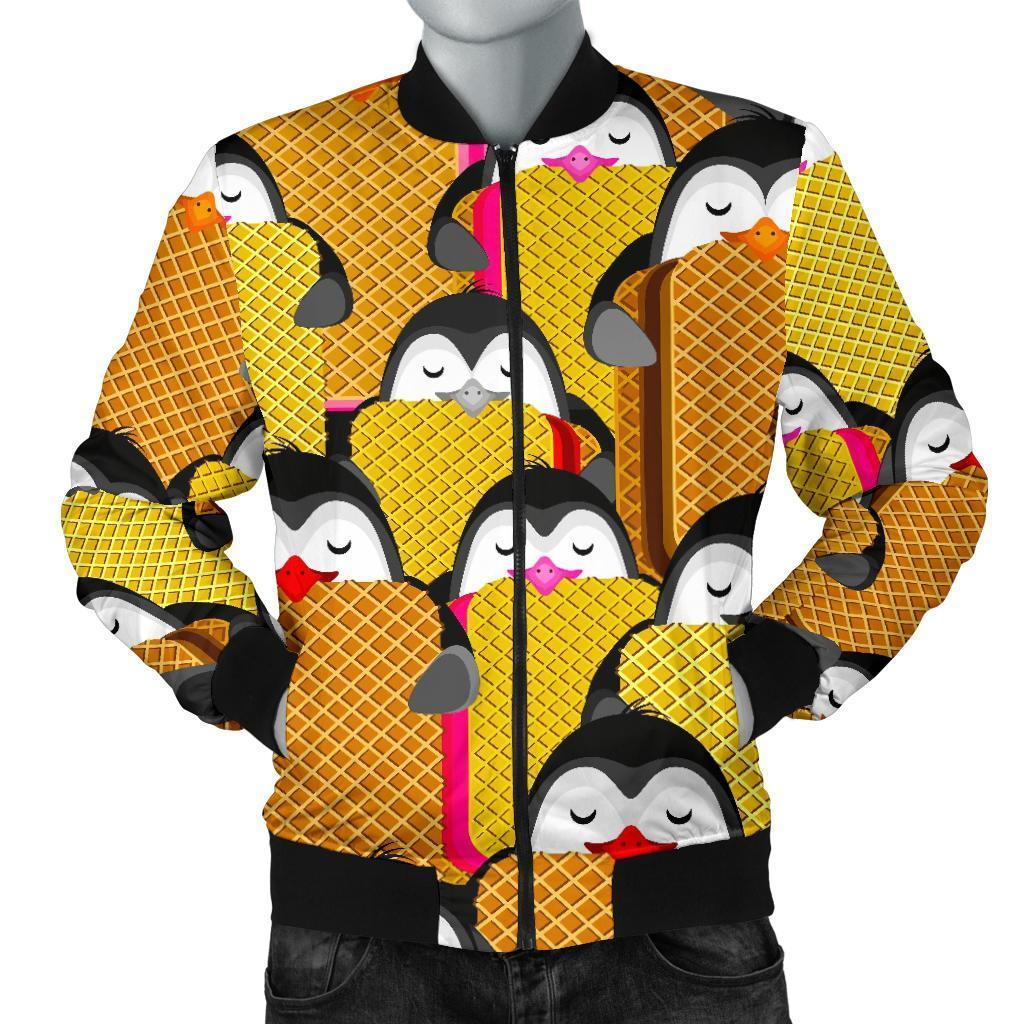 Penguin Waffle Pattern Print Men Casual Bomber Jacket 3D All Over Print