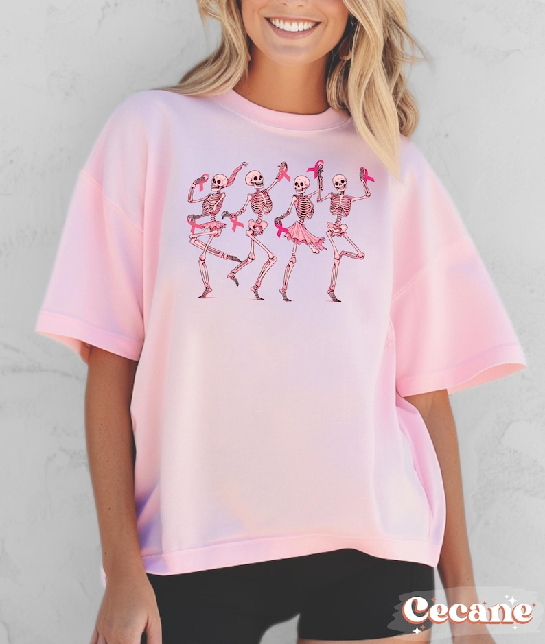 Dancing Skeletons Breast Cancer Shirt, Skeletons Pink Ribbon Tee, Breast Cancer Halloween Shirt, Funny Halloween Shirt, Breast Cancer Gift