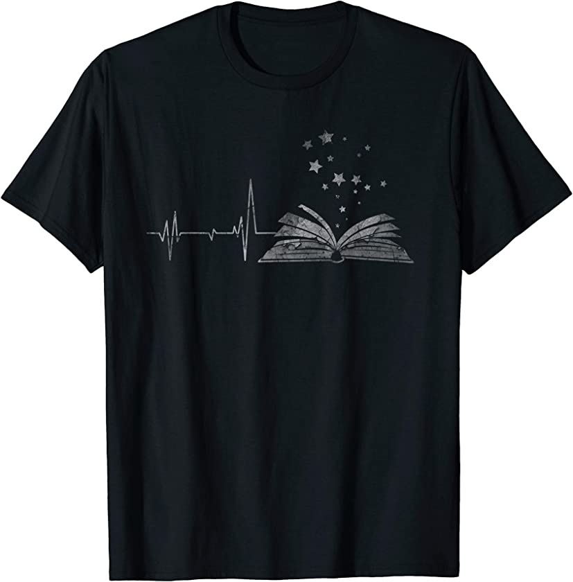 Vintage Retro Distressed Heartbeat Book Reader Lover Gift T-Shirt