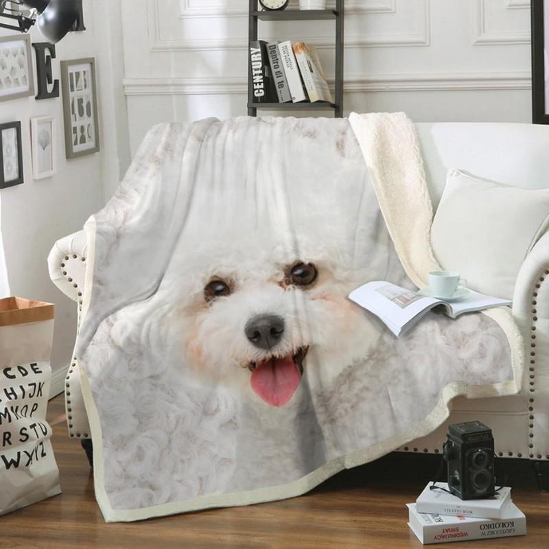 Bichon Frise Dog Portrait Fur Printed Blanket