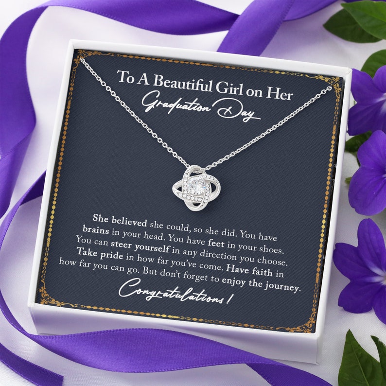 Graduation Gift Necklace For Her – She Believed She Sould, So She Did – College High School Senior Graduation Gift – Class Of 2022 Love Knot Necklace