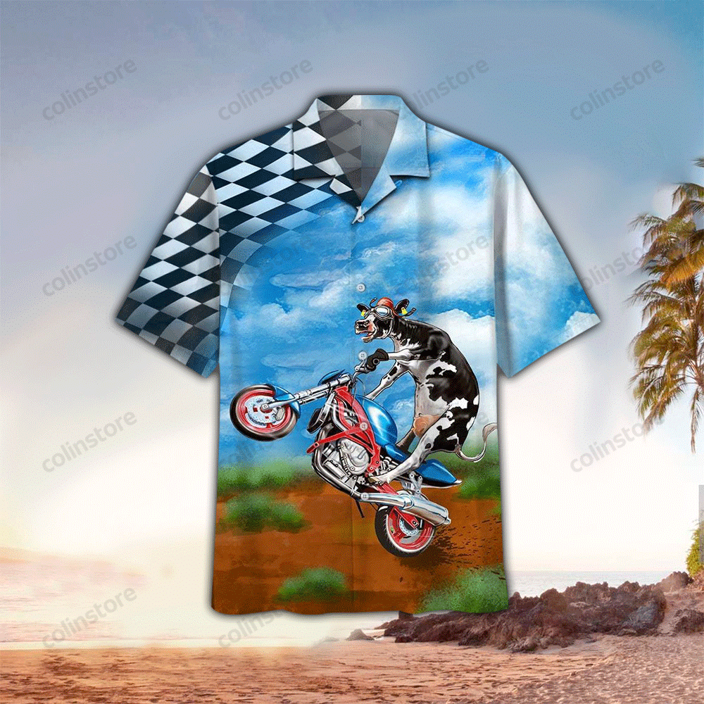 Cow Racing Fun Hawaii Shirt Aloha Tropical Sleeve Summer All Size Ha4663