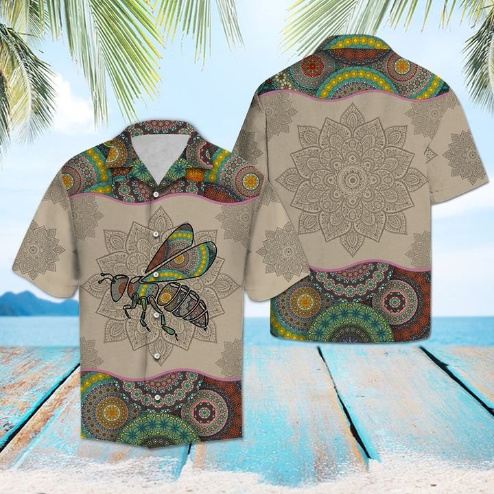 Bee Mandala Hawaiian Shirt Summer Button Up For Men, Women, Couple