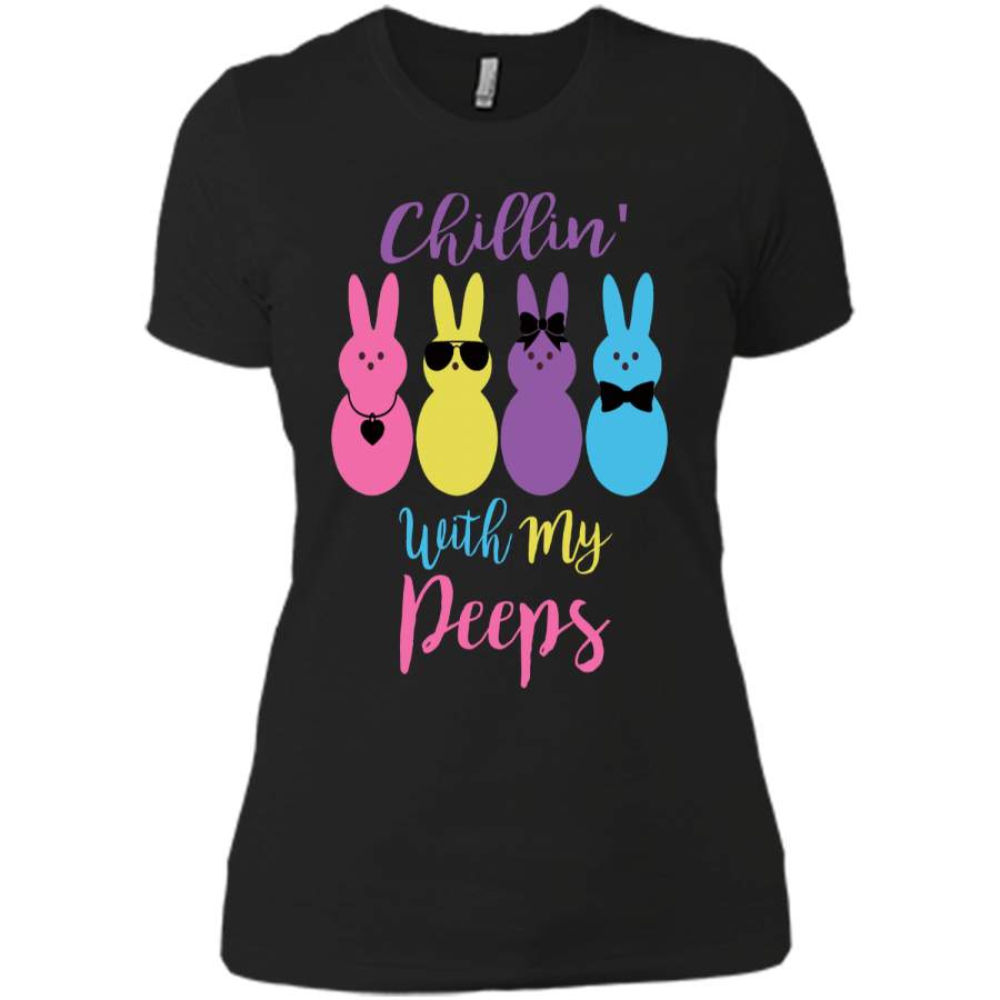 Chillin With My Peeps Easter Bunny Funny T-Shirt for Kids Next Level Ladies Boyfriend Tee