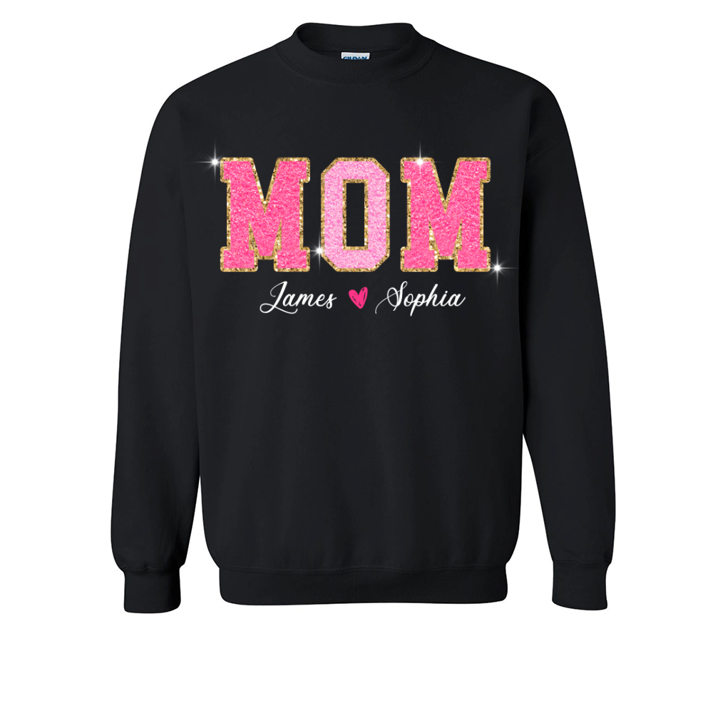 Personalized Mom And Kids Valentine Day Pink Glitter Sweatshirt