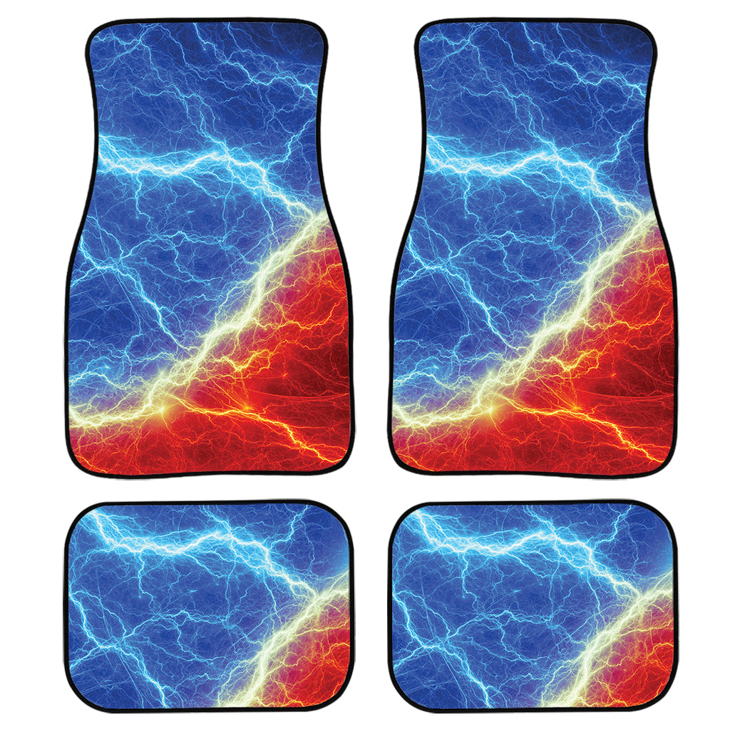 Blue And Red Lightning Print Front And Back Car Floor Mats, Front Car Mat