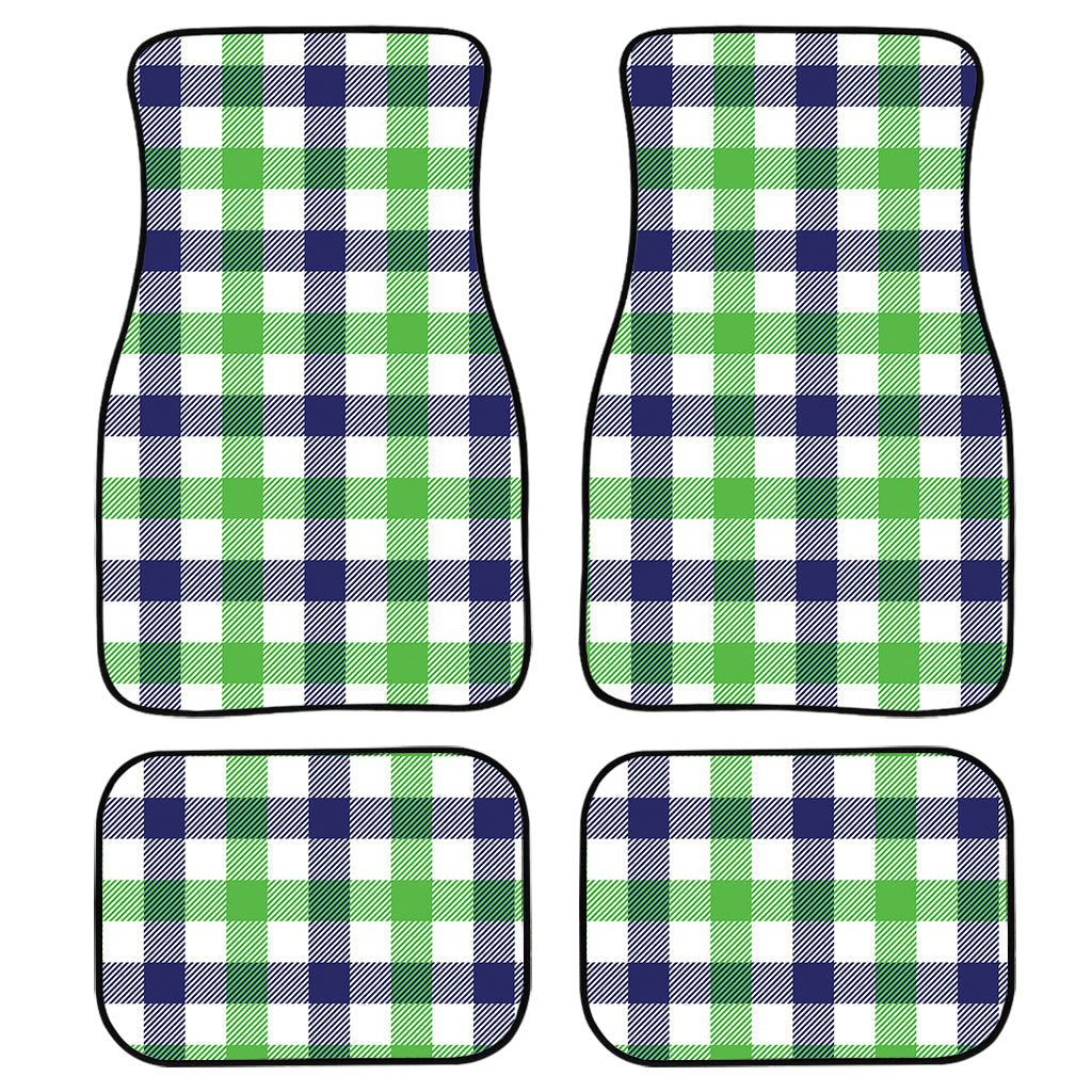 White Navy And Green Plaid Print Front And Back Car Floor Mats, Front Car Mat