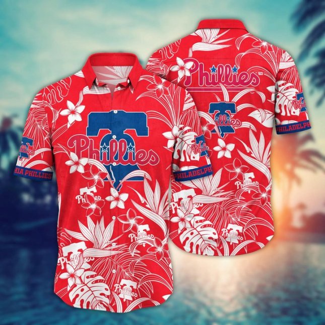 Philadelphia Phillies Hawaiian Shirt Monstera Breeze Design