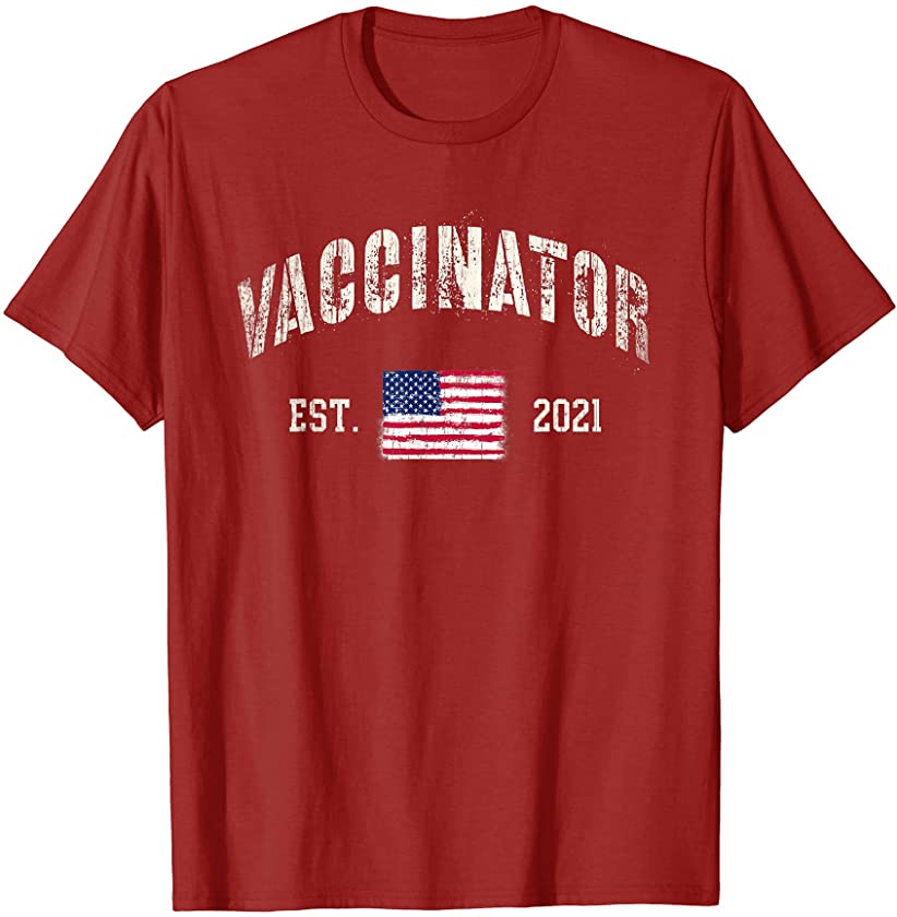 Vintage VACCINATOR Est. 2021 USA Vaccination Staff Nurse Red T-Shirt