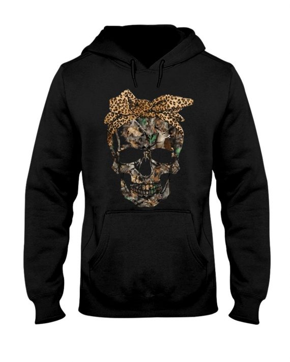 Skull Gift Hunting Gifts Skull Hunting Leopard Pattern Ribbon Ribbon Hoodie Ch