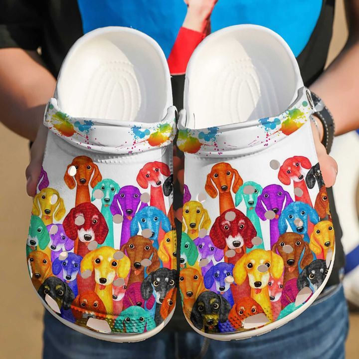 Dachshund Colorful Sku 696 Crocs Crocband Clog Comfortable For Mens Womens Classic Clog Water Shoes