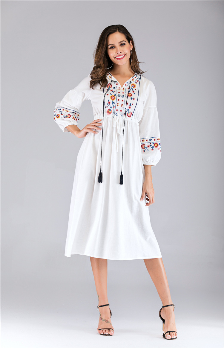 Ukrainian Embroidered Dress Vyshyvanka Lace UP Boho Ethnic Summer Ladies Women Hippie Dresses Hoilday Fashion alx