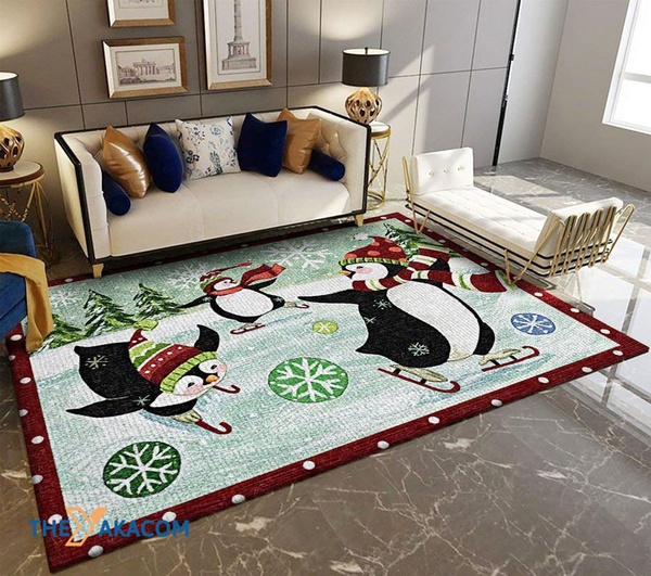 Happy Penguins Christmas Rectangle Area Rug Floor Decor