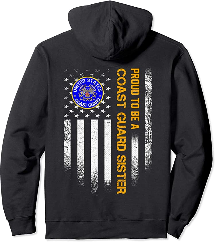 Vintage USA American Flag Proud To Be A Coast Guard Sister Pullover Hoodie