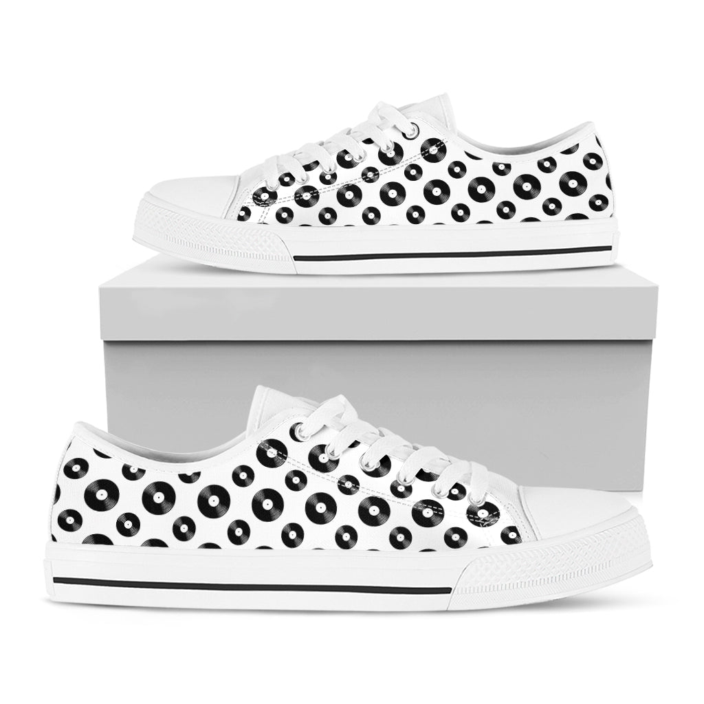 White And Black Vinyl Pattern Print White Low Top Shoes