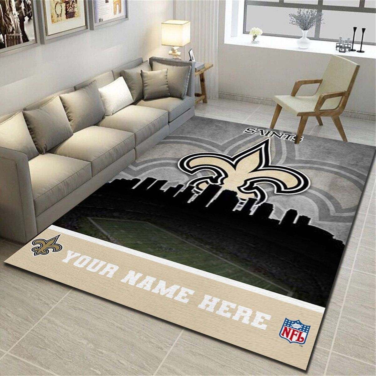 New Orleans Saints Personalized Area Rugs, Team Living Room Bedroom Carpet, Customized Floor Mat Home Decor