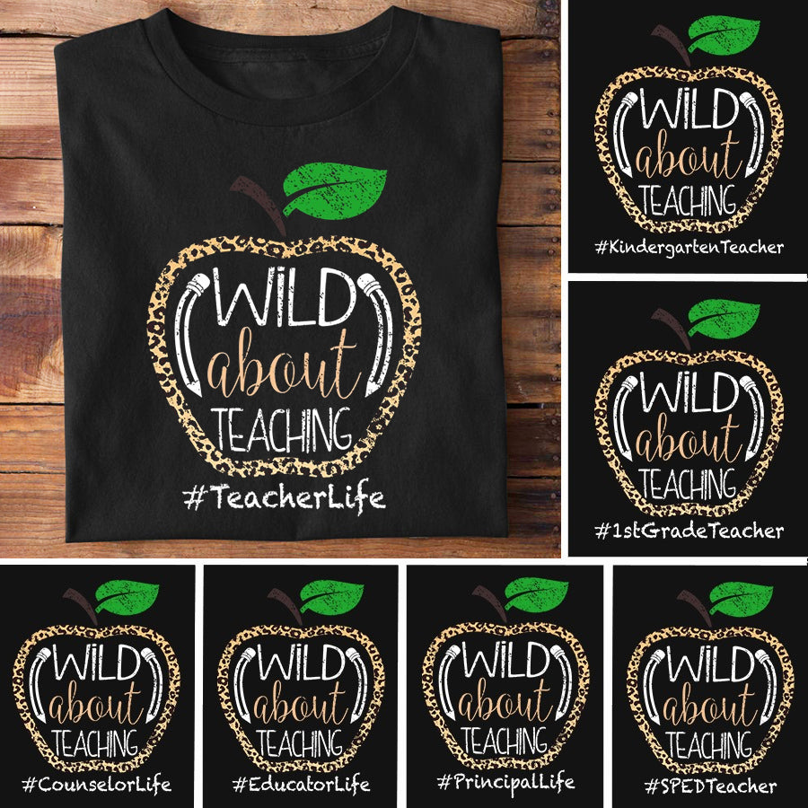 Personalized T-Shirt Wild About Teaching Hashtag Teacher Life Leopard Apple Pencil Printed Back To School Outfit