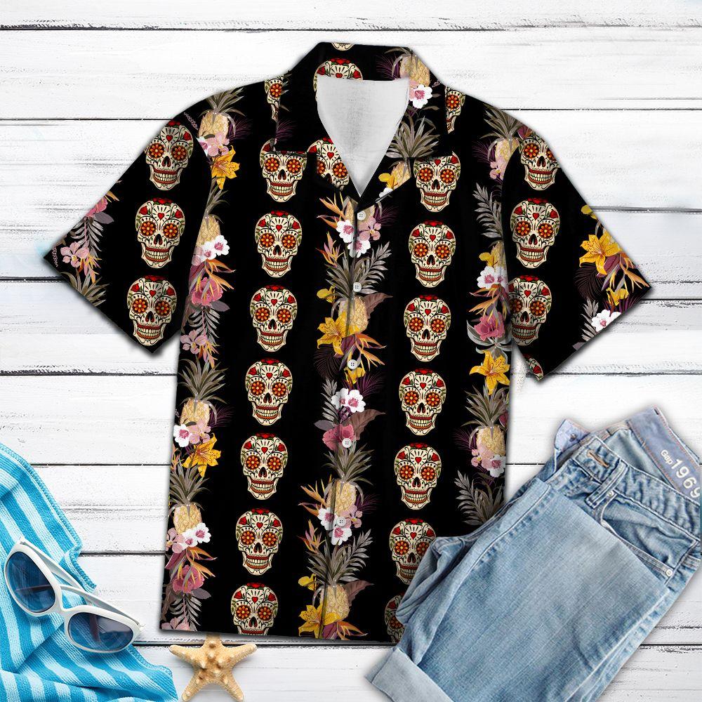 Skull Blooming Summer Flower Hawaiian Shirt For Men, Hawaiian Shirt For Women, Aloha Shirt, Hawaii Shirt