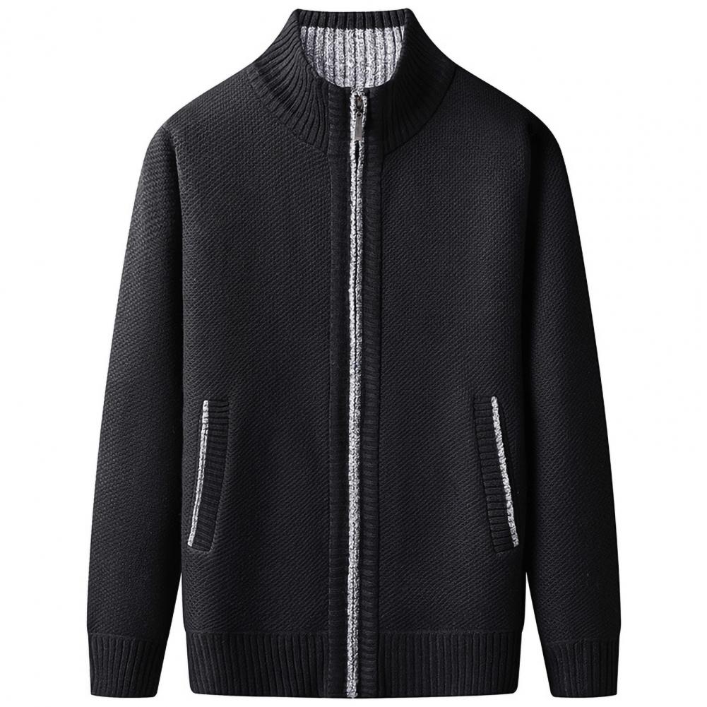 Autumn Winter Men Sweater Coat Zipper Solid Color Stand Collar Long Sleeve Knitwear Loose Pockets Outerwear Streetwear alx