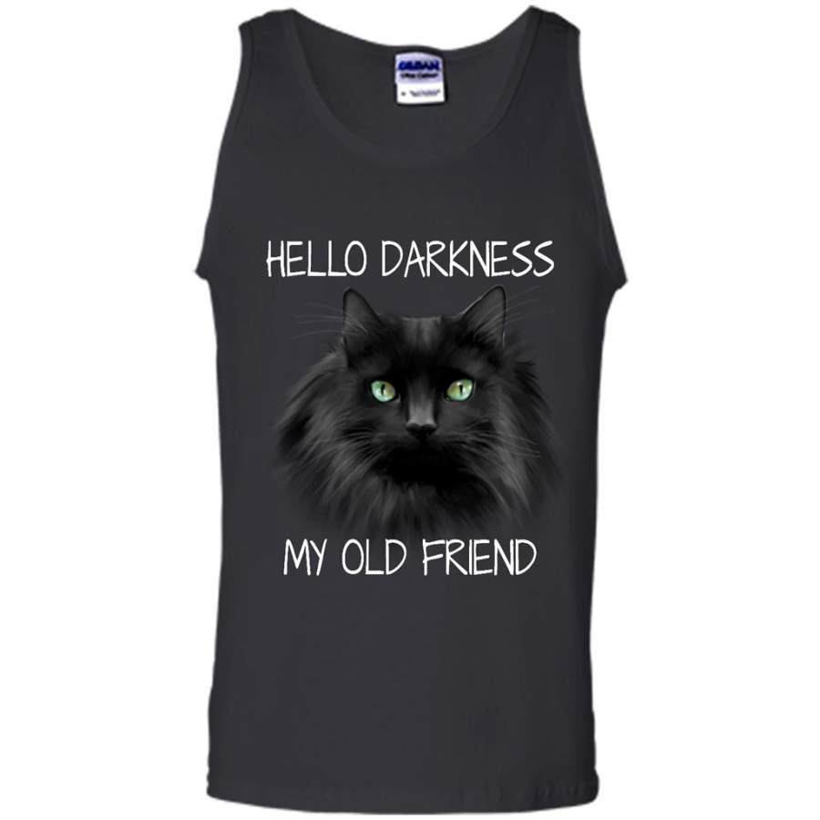 Black Cat Hello Darkness My Old Friend, Cat Lover Kitten – Canvas Unisex Tank