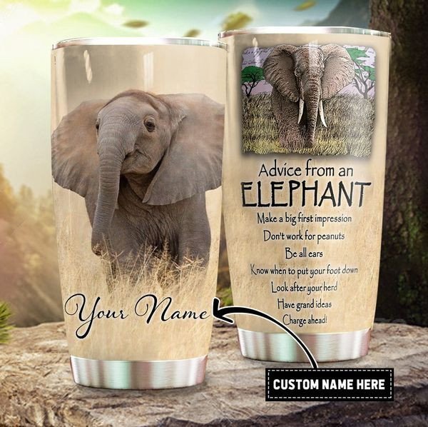 Larvasy Getjaka Personalized Custom Name Advice Of An Elephant Stainless Steel Tumbler