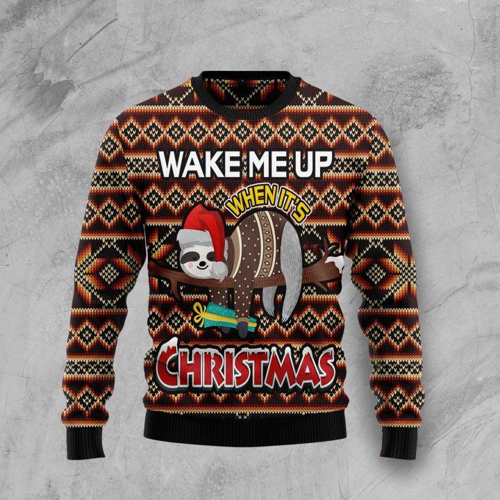 Sloth Wake Me Up Christmas Ugly Sweater | Unisex | Full Size | Adult | Colorful | US1511