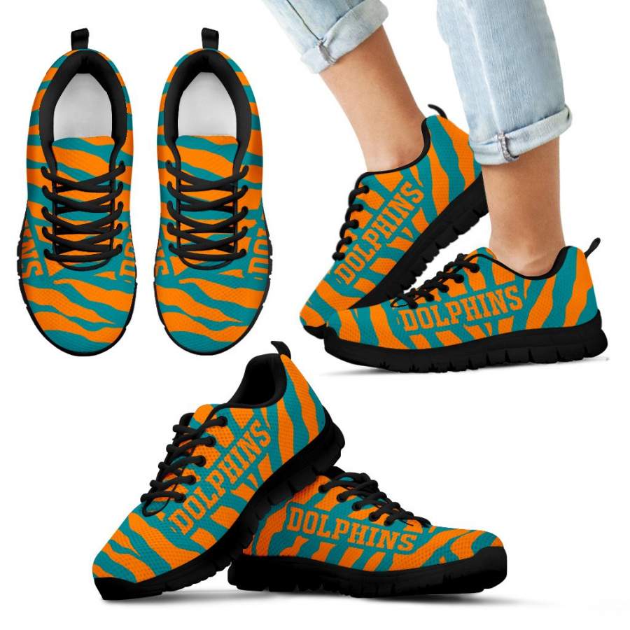 Tiger Skin Stripes Pattern Print Miami Dolphins Sneakers