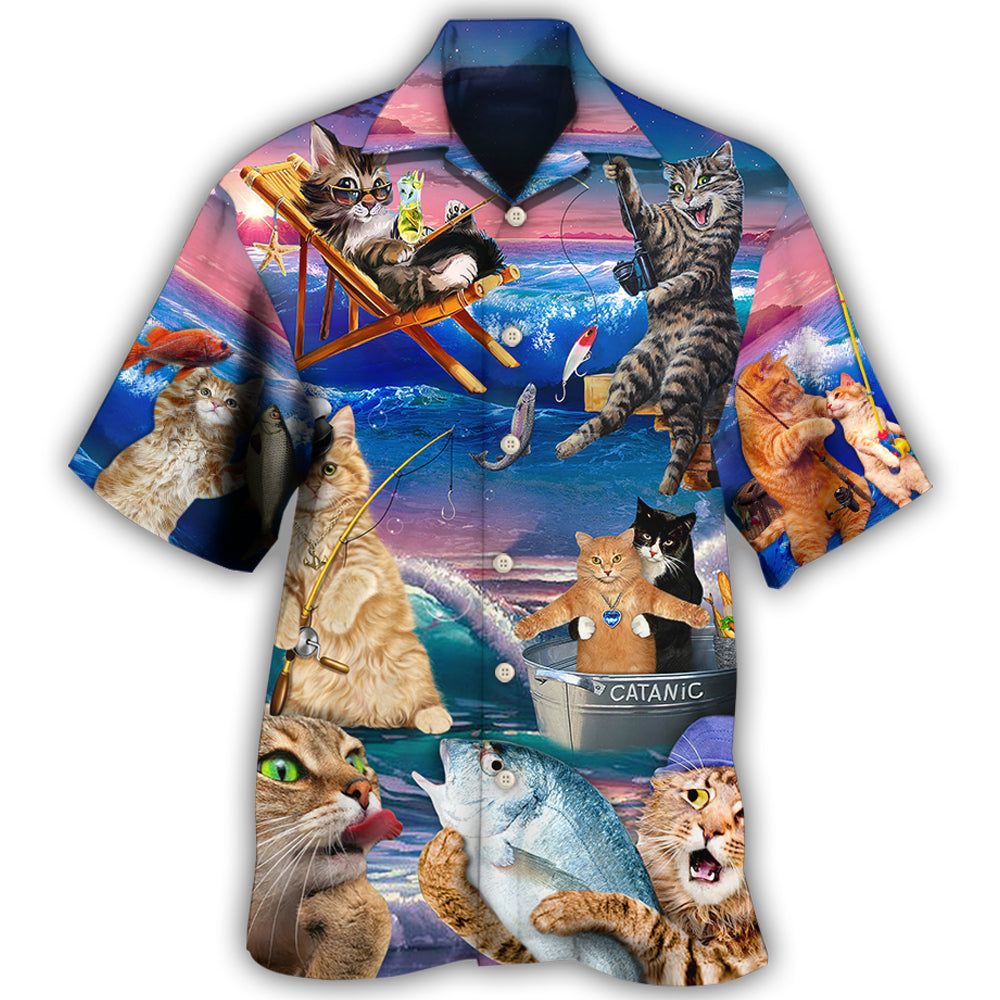 Fishing Cat Cute Beach Art Style Hawaii Shirt Ha11302