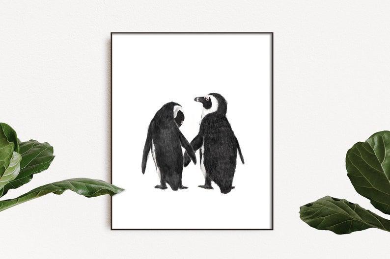 Penguin Love Art Print – Anniversary Gift, Poster