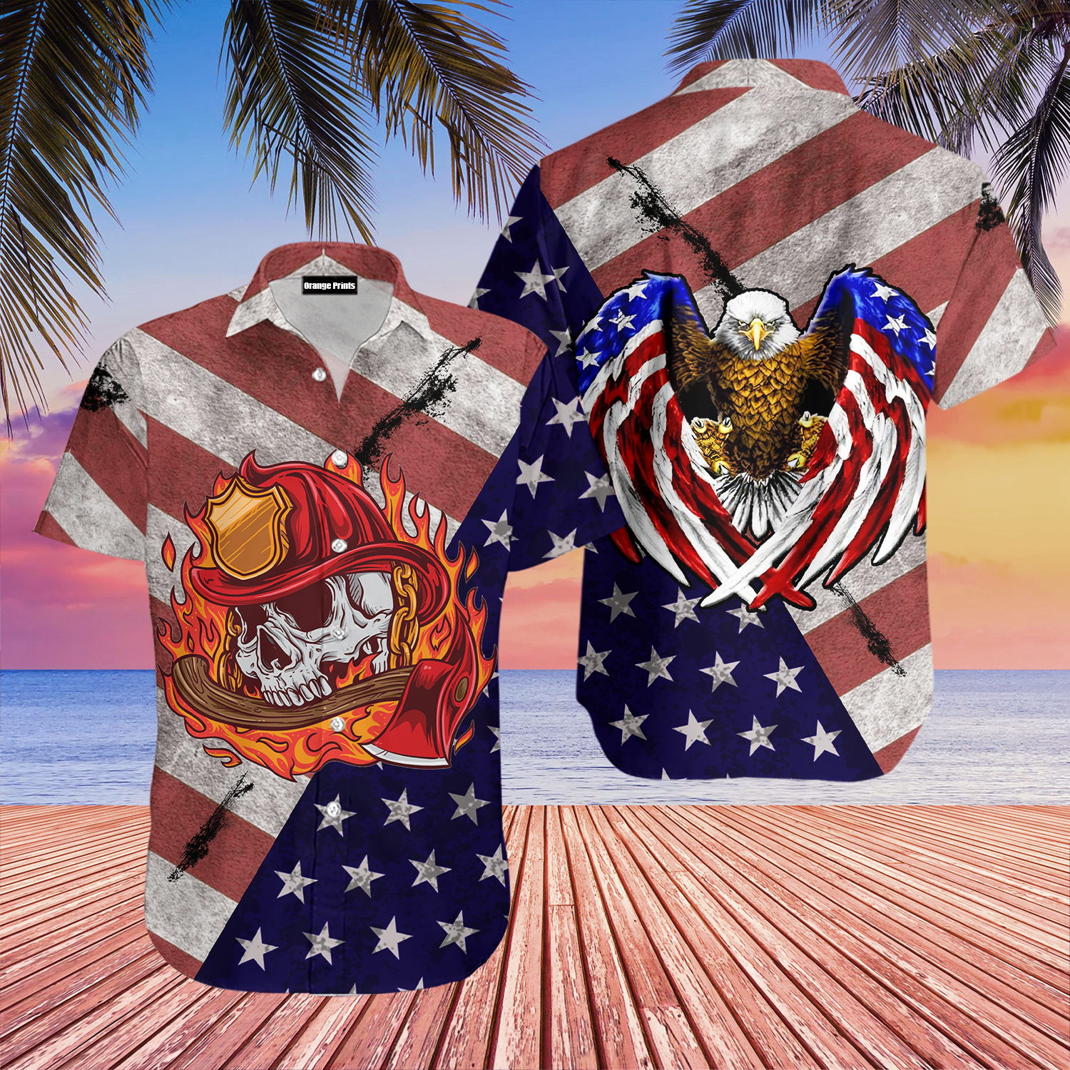 Fire Fighter Skull Eagle American Flag Hawaii Shirt For Men Women Ha12875