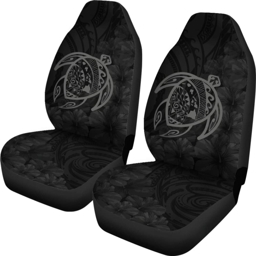 Alohawaii Car Seat Covers – Hawaii Turtle Map Hibiscus Poly Gray – New Awesome 091114