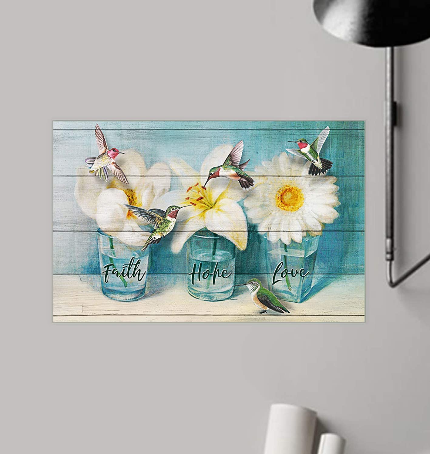 Vintage Hummingbird And Flower – Faith Hope Love Poster Art Print      Home Decor Gift For Men Women Family Friend On Birthday Xmas