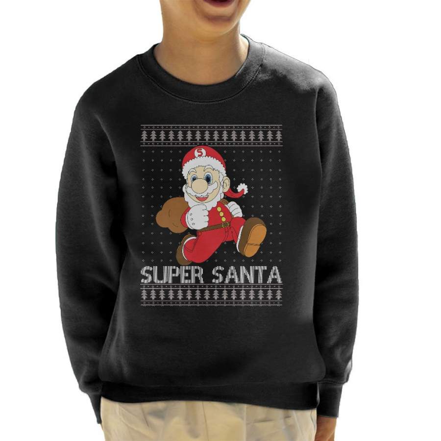 Super Mario Santa Christmas Knit Pattern Kid’s Sweatshirt