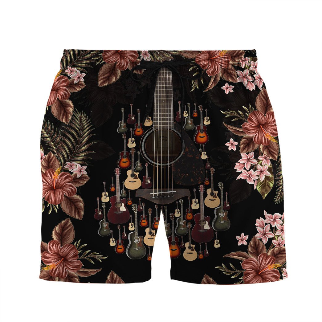 Gearhuman Acoustic Guitar Hawaiian Custom Beach Shorts Swim Trunks Ha96748