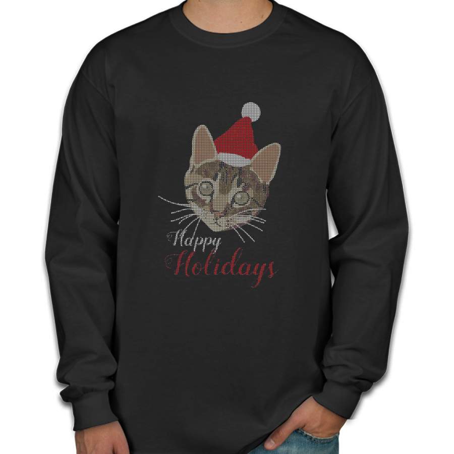 Ugly Christmas Cat Men Long Sleeve Shirt