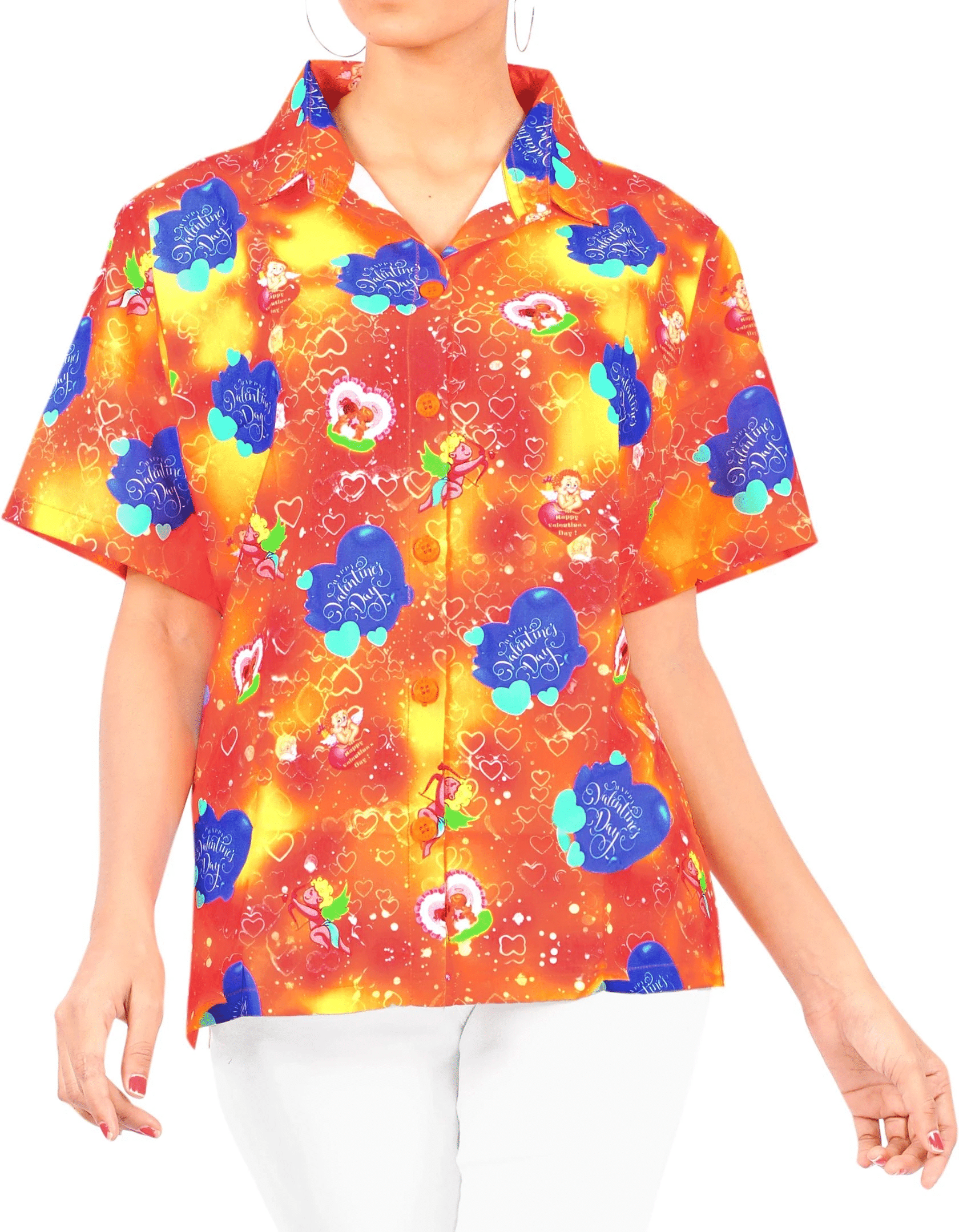 Womens 3D Hd Print Valentines Day Gift Button Up Hawaiian Shirt Matching Beach Party