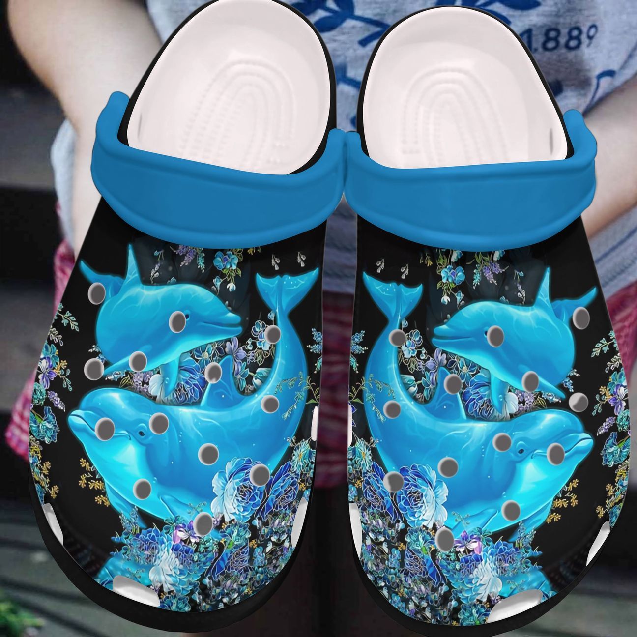 Dolphin Personalized Clog, Custom Name, Text, Color, Number Fashion Style For Women, Men, Kid, Print 3D Blue Dolphins