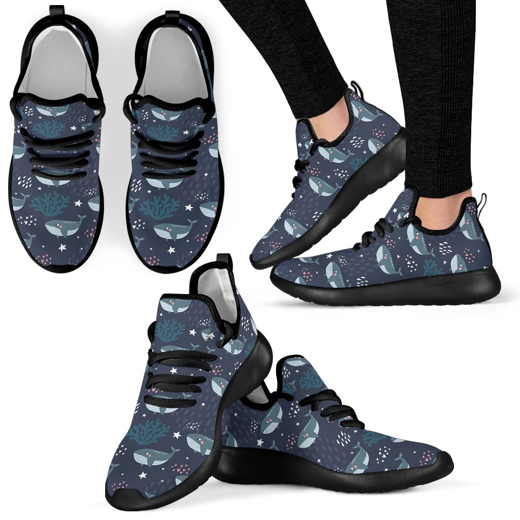 Whale Humpback Print Pattern Black Men Women Knit Sneaker